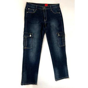 V Cristina Distressed Cargo Jeans  Size 12 Blue   98% Cotton, 2% Spandex